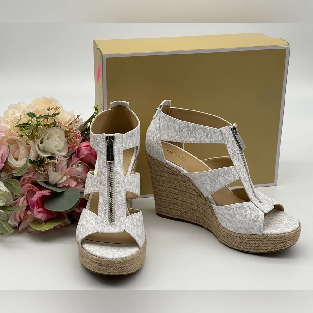 Michael Kors Women's Caged Espadrille Wedges Platform Sandals Shoes - Picture 2 of 16